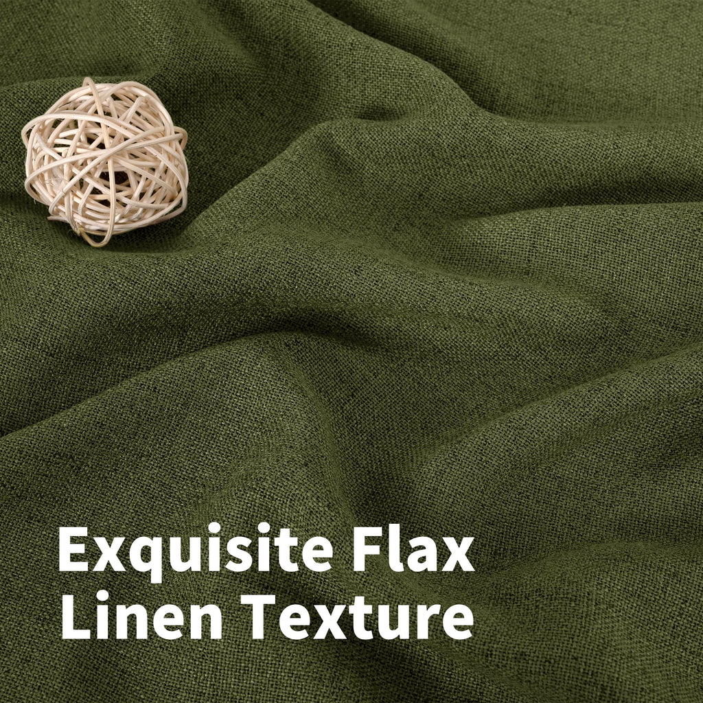 Olive Green Linen Curtains for Living Room 72 Inch Length (2 Count)