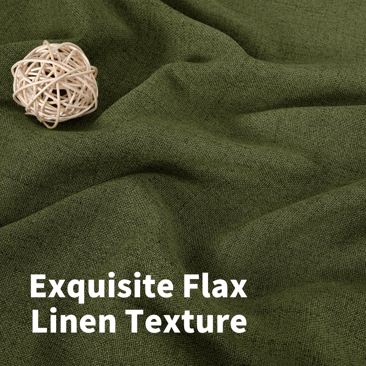 Olive Green Linen Curtains for Living Room 72 Inch Length (2 Count)