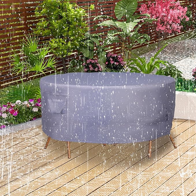 Round Patio Furniture Cover, Heavy Duty and Waterproof for Outdoor Furniture covers, Round outdoor table cover, Patio table cover 72"DIA x 27.5"H Grey