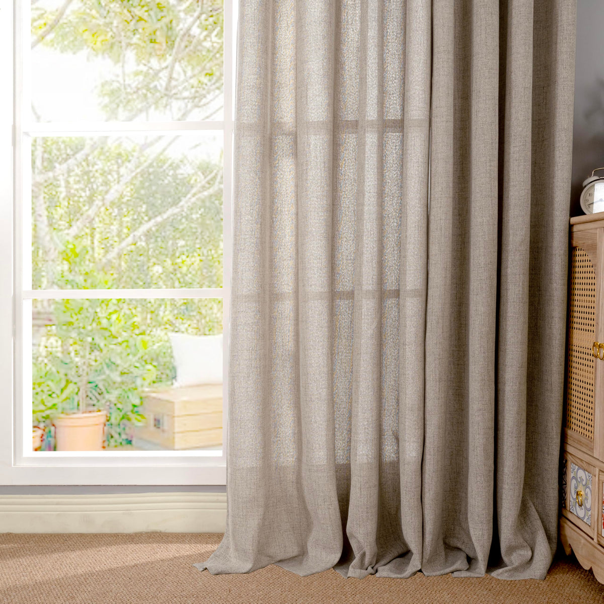Dark Oatmeal Linen Curtains 102 Inch Length for Living Room (2 Count)