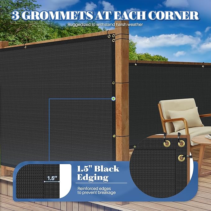 ECOOPTS 4'x286' Privacy Fence Screen Windscreen with Copper Grommets, Fit for Commercial Fence and Residential Garden Outdoor 90% UV Blockage, Cable Zip Ties Included (Black)