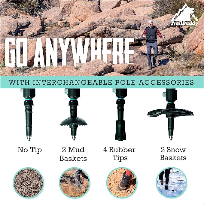 TrailBuddy Trekking Poles ??Lightweight 7075 Aluminum Hiking Poles for Women, Men & Seniors ??Collapsible Walking Sticks for Travel, Trails & Balance