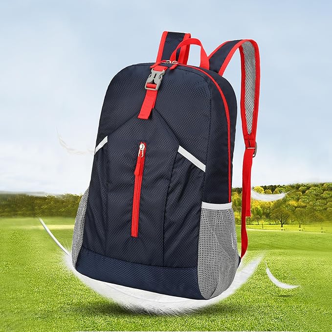 25L Foldable Hiking Backpack Lightweight Packable Basic-Daypack Collapsible Bag Water-Resistant Travel Men Women Camping Cycling Outdoor (Dark Blue)