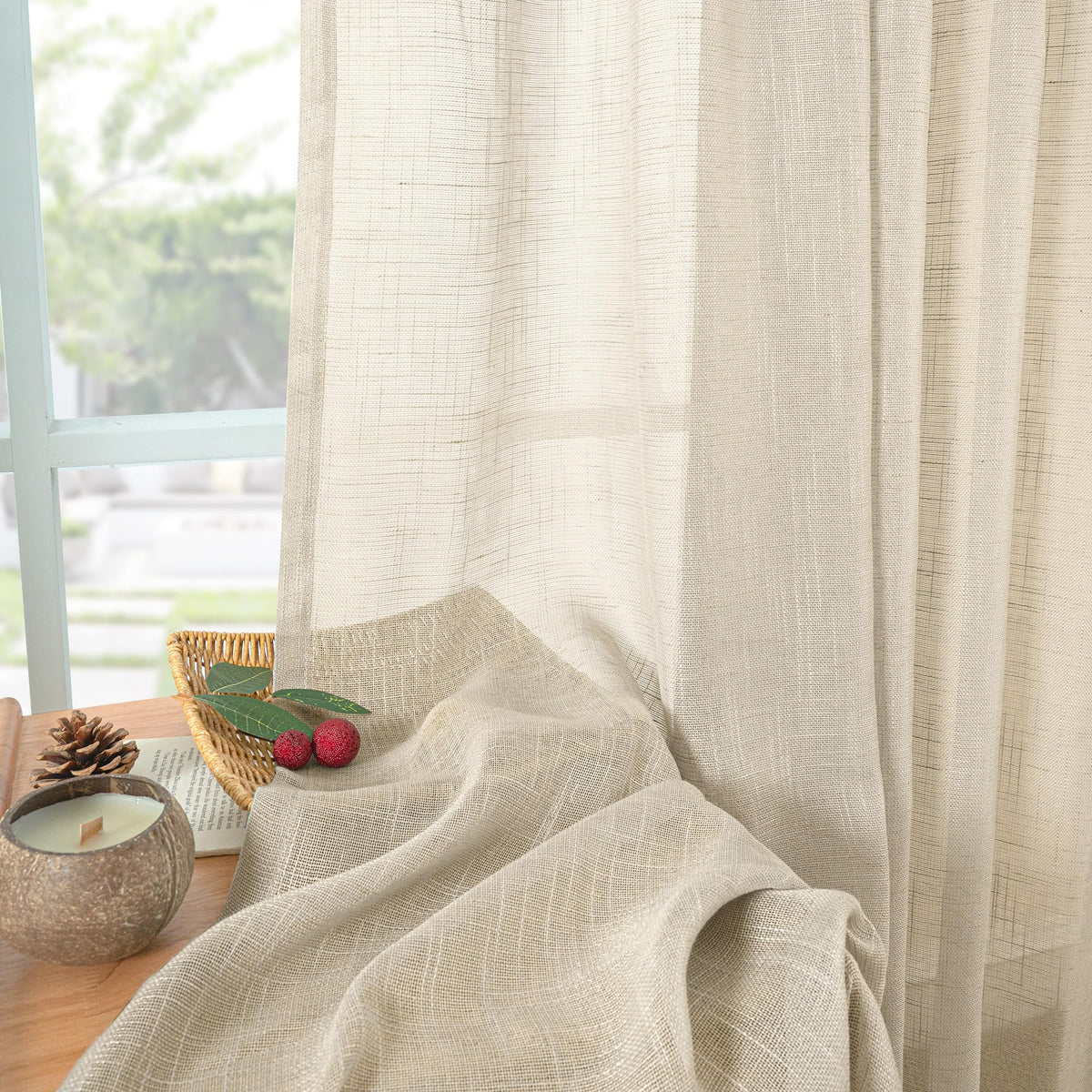 Oatmeal Linen Curtains 45 Inch Length (2 Count)