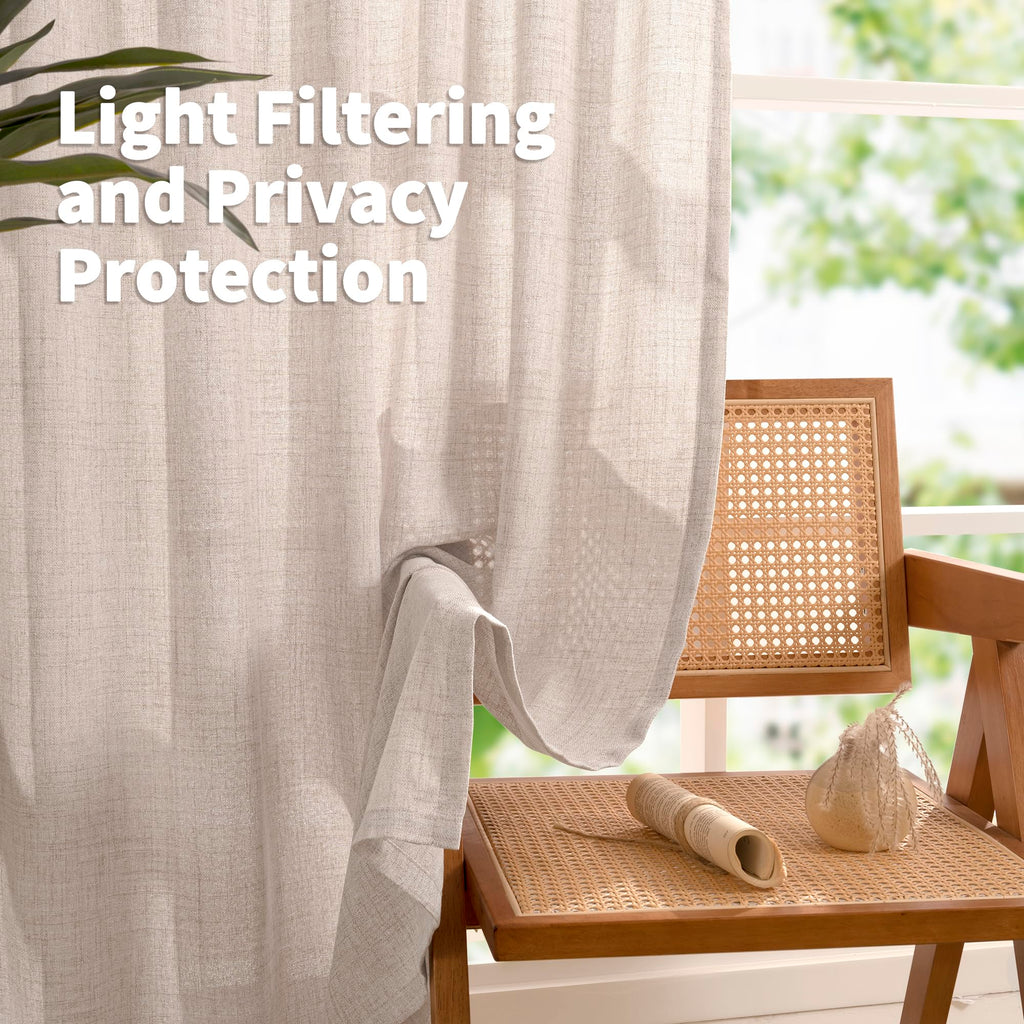 Short Natural Linen Curtains 45 Inch Length 2 Panels Pinch Pleated Light Filtering Textured Window Drapes for Bedroom Kitchen Cafe Privacy Back Tab