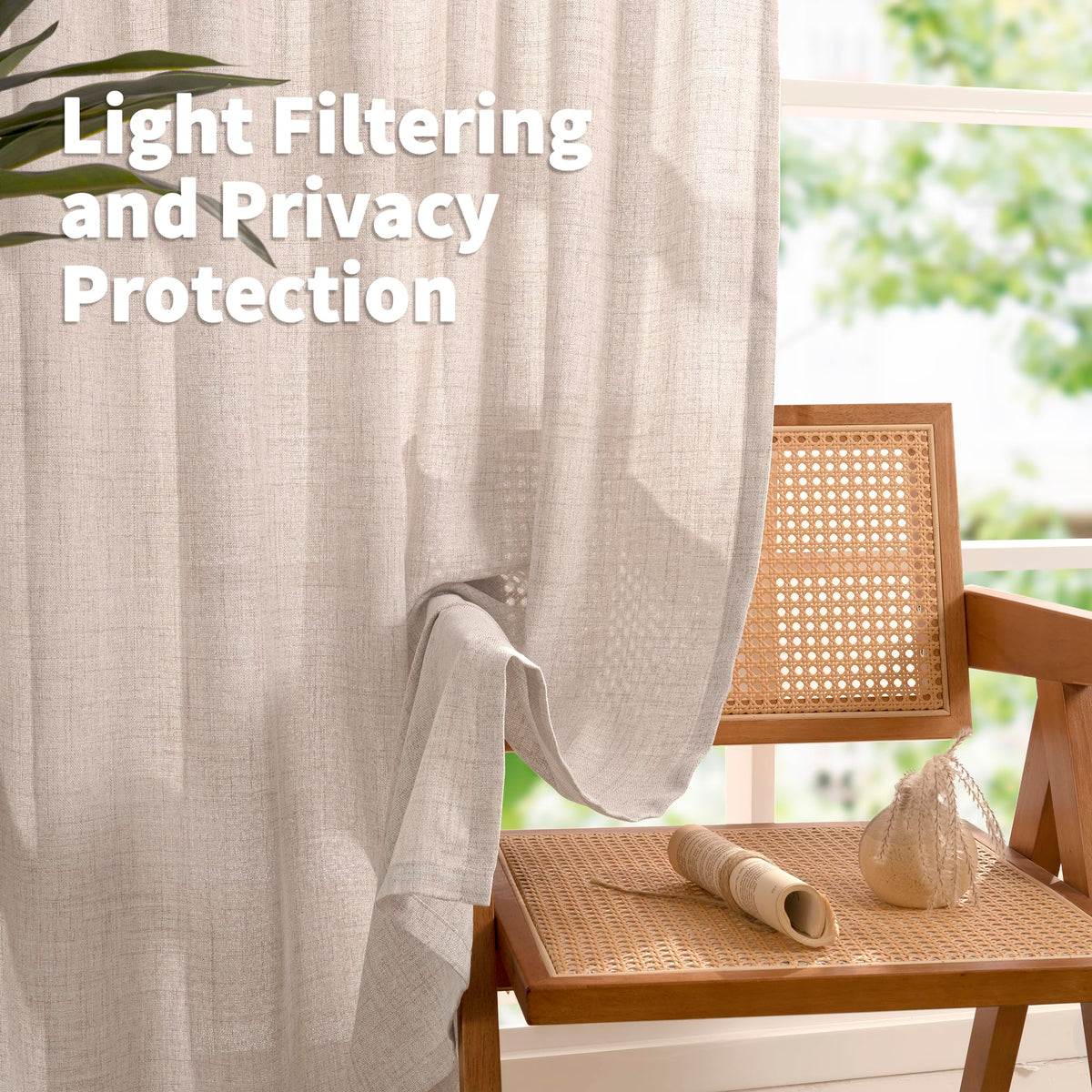 Short Natural Linen Curtains 45 Inch Length 2 Panels Pinch Pleated Light Filtering Textured Window Drapes for Bedroom Kitchen Cafe Privacy Back Tab