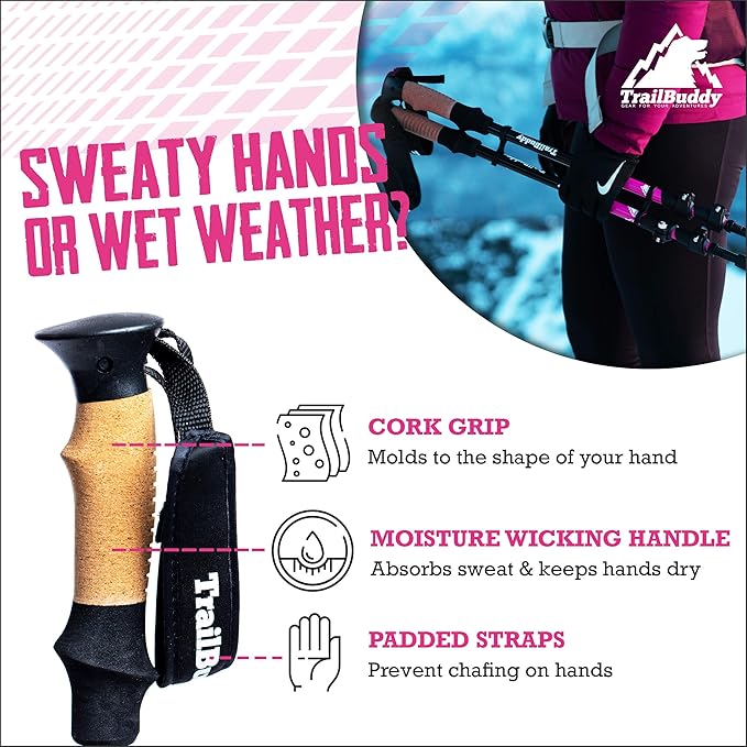 TrailBuddy Trekking Poles ??Lightweight 7075 Aluminum Hiking Poles for Women, Men & Seniors ??Collapsible Walking Sticks for Travel, Trails & Balance