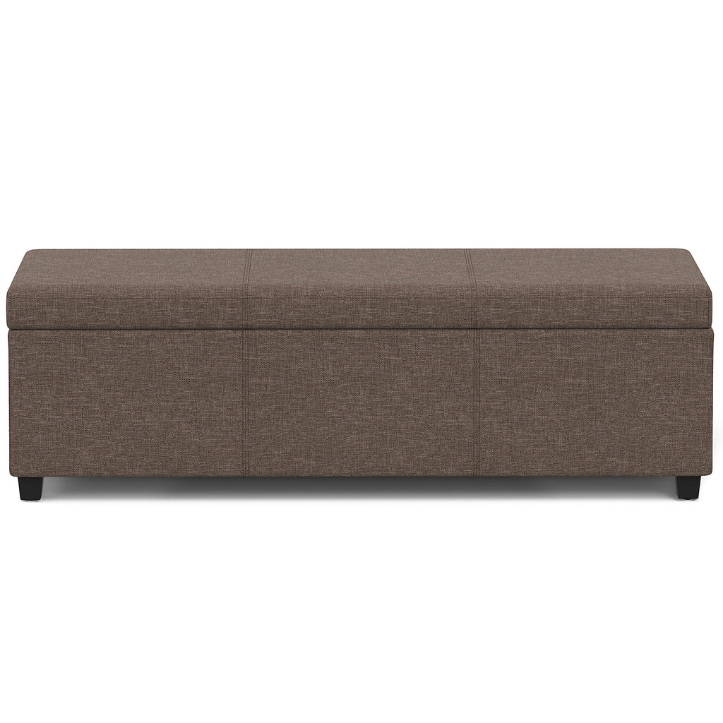 Avalon 54" Wide Linen Look Fabric Storage Ottoman in Fawn Brown