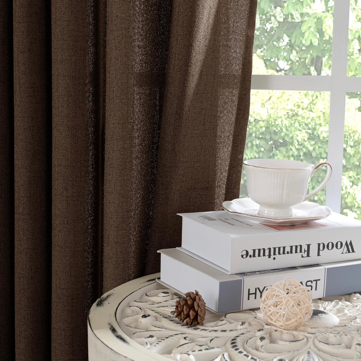 Brown Linen Curtains 40 Inches Long (2 Count)