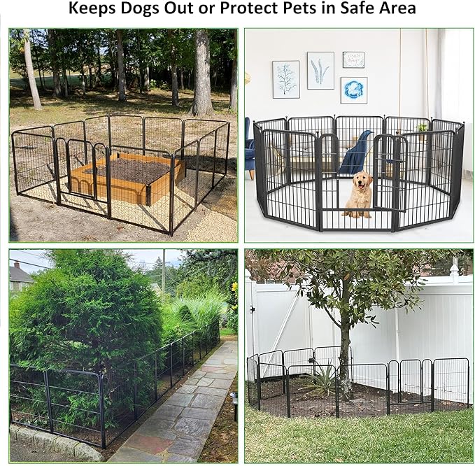 Garden Fence with Gate Metal Fencing Outdoor for Yard, 32in x37ft 16 Panels Outdoor Dog Fence Temporary Fence for Dogs Outside, Rustproof Garden Fencing Flower Bed Edging for Patio