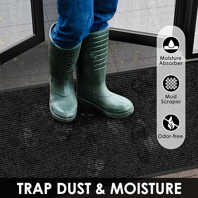 2′ x 9′ Front Door Mat Indoor Outdoor Entrance, Commercial Floor Mat Heavy Duty Dirt Trapper Entryway Doormat, Custom Size Non Slip Rubber Backing Welcome mat, Door Mat for High Traffic Area