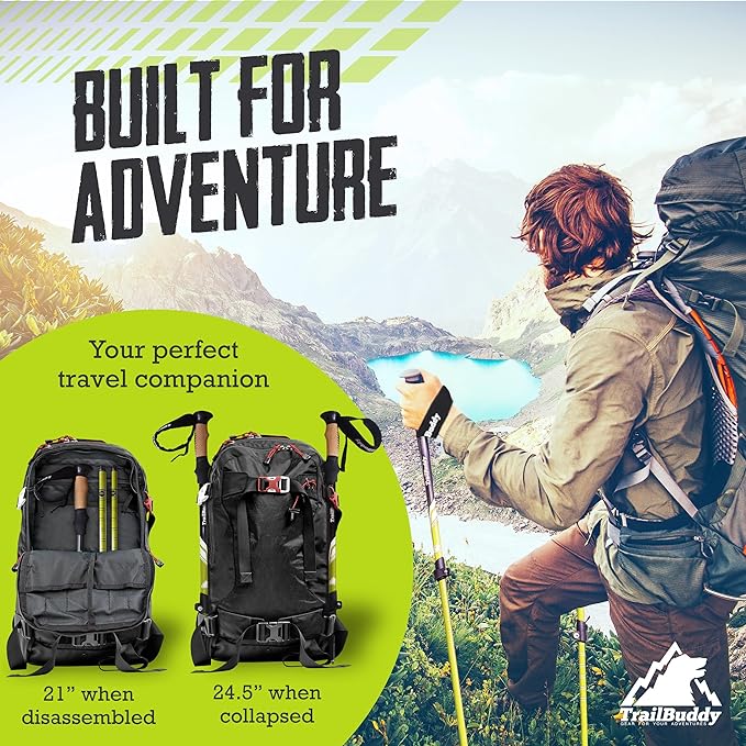 TrailBuddy Trekking Poles ??Lightweight 7075 Aluminum Hiking Poles for Women, Men & Seniors ??Collapsible Walking Sticks for Travel, Trails & Balance
