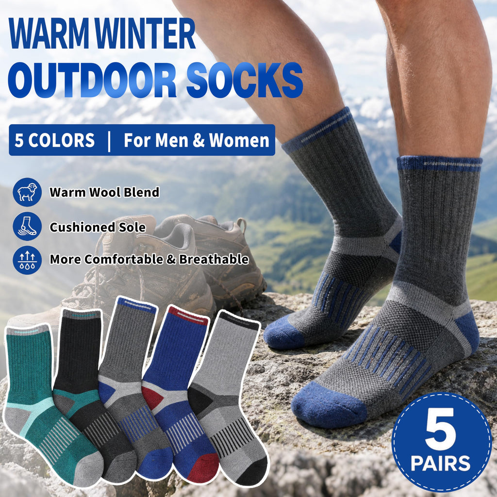 MOGGEI Merino Wool Hiking Socks for Men Warm Thermal Winter Cozy Work Crew Socks Gifts Stocking Stuffers 5 Pairs (Dark Pinstripes A,L)