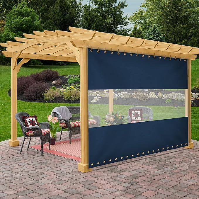 Covers & All Outdoor Clear Panel Curtain, 12 oz Vinyl Outdor Curtains for Patio, Waterproof & Weather Resistant Tarp with Brass Grommets for Pergola, Porch, Gazebos, Balcony (15' H X 7' W feet, Blue)