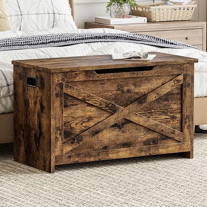 GarveeHome 30 in Storage Chest, Wooden Storage Bench with Safety Hinge, Easy Assembly, Large Shoe Bench for Entryway, Living Room, Bedroom