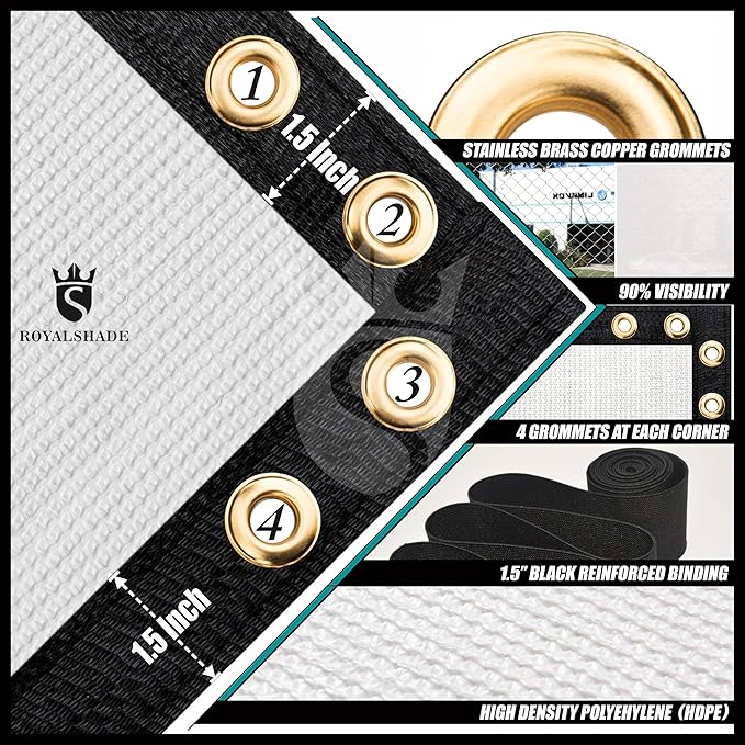 Royal Shade Custom Size 4' x 187' White Fence Privacy Screen Windscreen Cover Netting Mesh Fabric Cloth - Cable Zip Ties Included (We Make Custom Size)