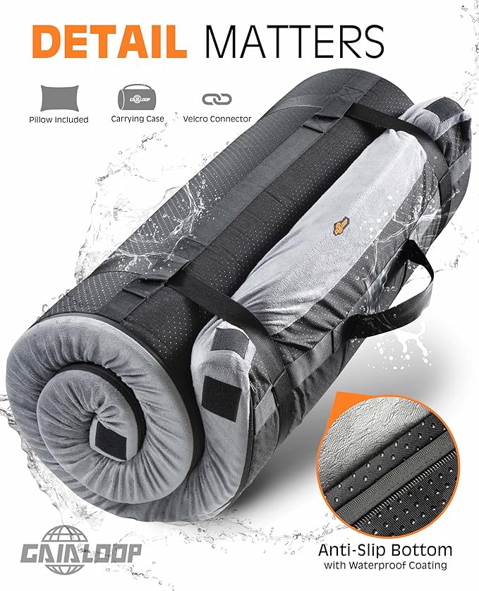 3 Inch GAIALOOP Thick Memory Foam Camping Mattress Sleeping Pad [Car/Tent/Cot] Glamping Portable Floor Mat Roll Up Futon Mattress for Guests Sleepover