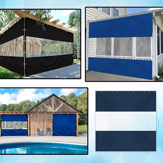 Covers & All Outdoor Clear Panel Curtain, 12 oz Vinyl Outdor Curtains for Patio, Waterproof & Weather Resistant Tarp with Brass Grommets for Pergola, Porch, Gazebos, Balcony (9’ H x 10’ W Feet, Blue)