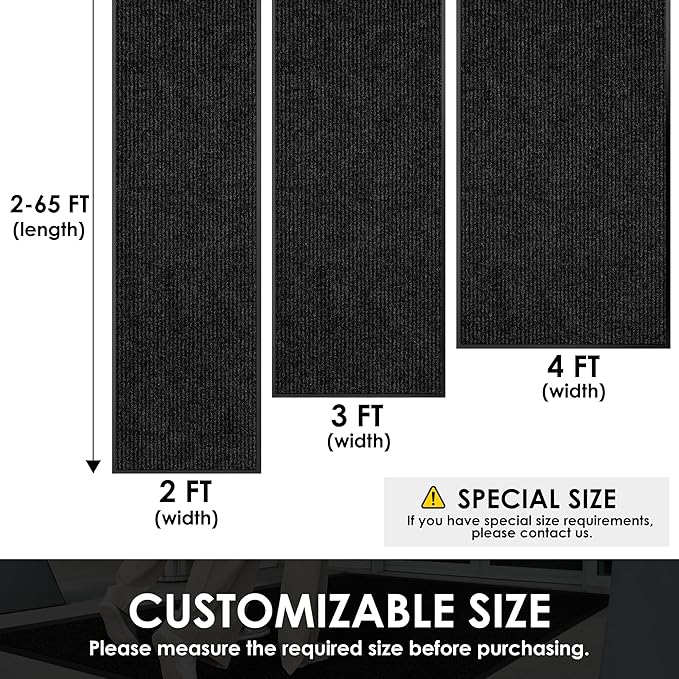 2′ x 9′ Front Door Mat Indoor Outdoor Entrance, Commercial Floor Mat Heavy Duty Dirt Trapper Entryway Doormat, Custom Size Non Slip Rubber Backing Welcome mat, Door Mat for High Traffic Area