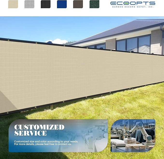ECOOPTS 4'x62' Privacy Fence Screen Windscreen with Copper Grommets, Fit for Commercial Fence and Residential Garden Outdoor 90% UV Blockage, Cable Zip Ties Included (Beige)