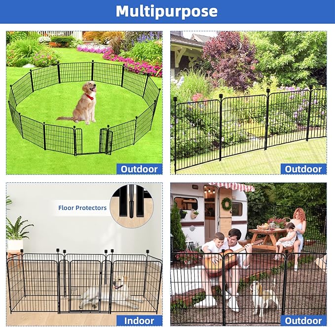 ADAVIN Tall Garden Fence 54 in(H)×22.1 Ft(L),10 Panels Dog Fence Outdoor for Yard, Heavy Duty Iron Metal Fence with Gate Low Threshold, No Dig Fences Panels, Animal Barrier Fences, Black