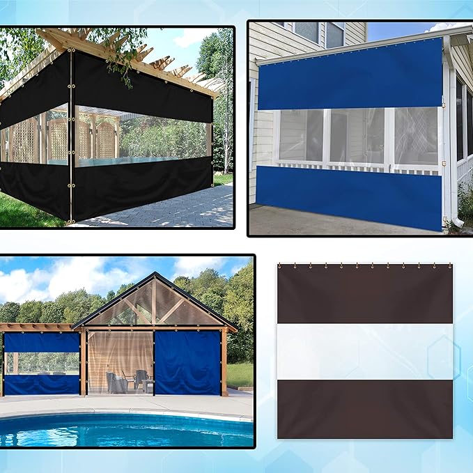 Covers & All Outdoor Clear Panel Curtain, 12 oz Vinyl Outdoor Curtains for Patio, Weather Resistant Waterproof Tarp with Brass Grommets for Pergola, Porch, Gazebos, Balcony (8'H x 8'W Feet, Coffee)