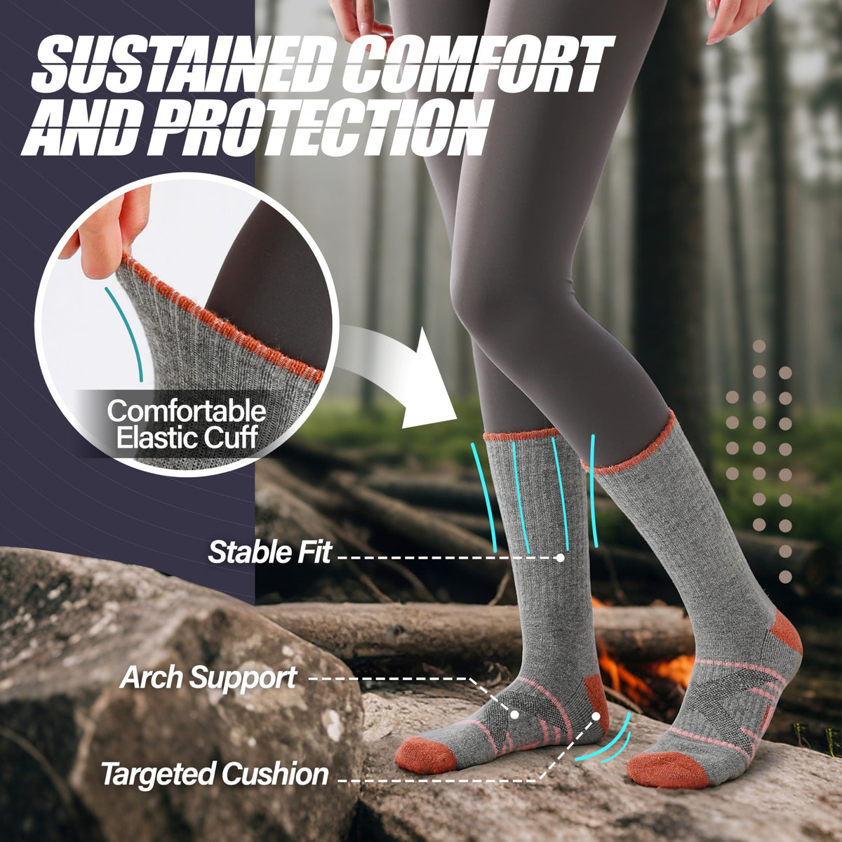 ANTSANG Merino Wool Hiking Socks, Crew Boot Work Socks for Men Women