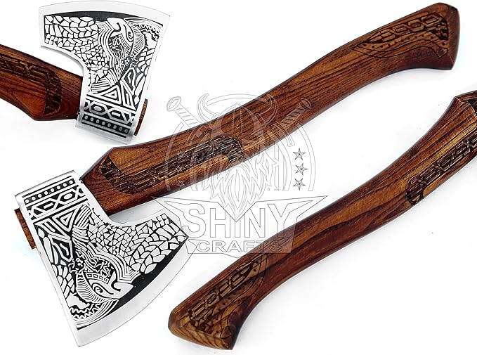 SHINY CRAFTS-Axes Viking Axe Hatchet-Norse Battle Axe Best Handmade Tomahawk Viking Bearded Axe Beautiful Camping Axe Best Gift for him with Leather Sheath (VBA 09)