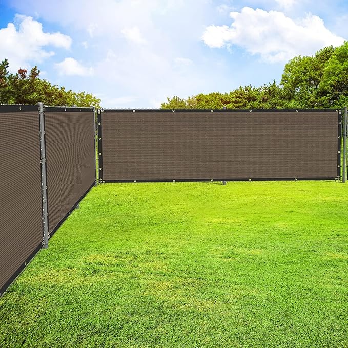 ECOOPTS 8'x165' Privacy Fence Screen Windscreen with Copper Grommets, Fit for Commercial Fence and Residential Garden Outdoor 90% UV Blockage, Cable Zip Ties Included (Brown)