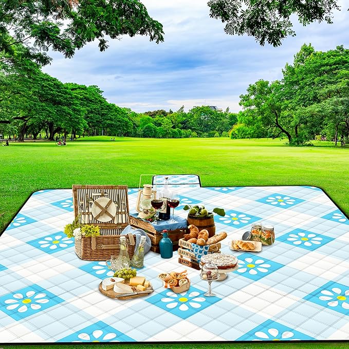 Extra Large Picnic Blanket Waterproof,80"x 80"Foldable Machine Washable Beach Blankets,Outdoor Blanket for 6-8 Adults,Picnic Mat Suitable for Indoor Crawling,Park Beach,Camping,Hiking,Travel( Blue)