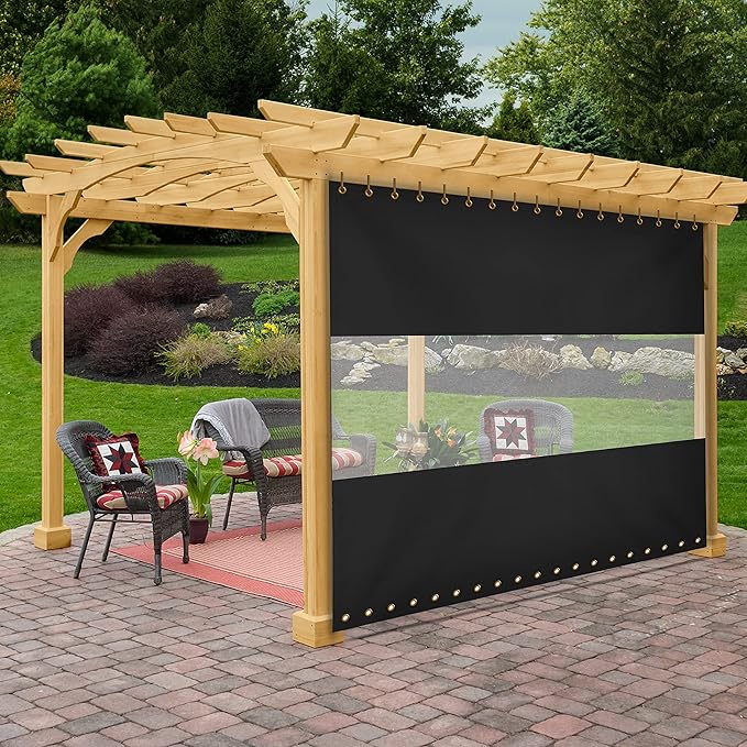 Covers & All Outdoor Clear Panel Curtain, 12 oz Vinyl Outdoor Curtains for Patio, Weather Resistant Waterproof Tarp with Brass Grommets for Pergola, Porch, Gazebos, Balcony (9'H x 10'W Feet, Black)