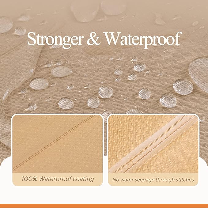 WJ-X3 Round Patio Furniture Cover, 72" D x 31" H, Waterproof, UV Resistant, Anti-Fading Outdoor Cover for Round Dining Table and Chairs Set, Beige