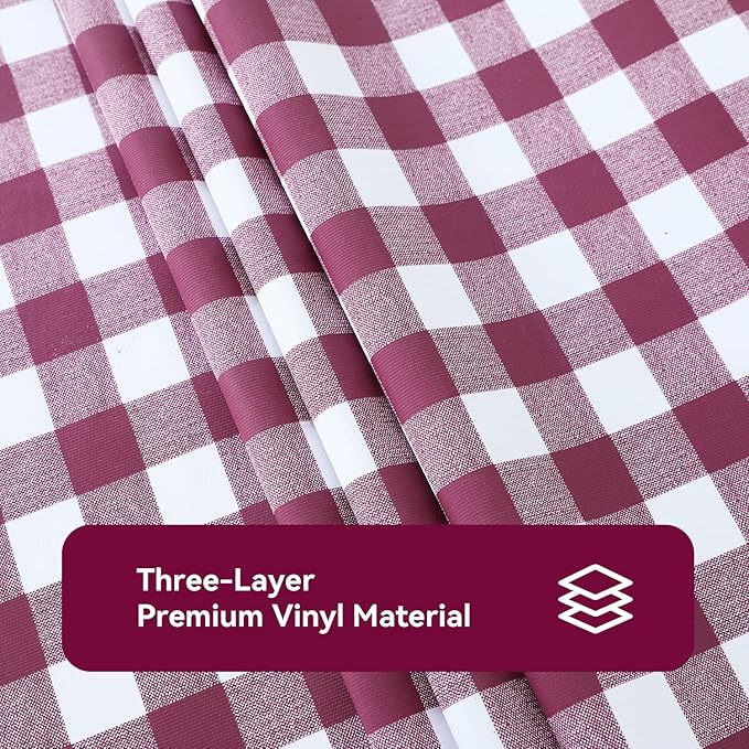 Romanstile Rectangle Vinyl Tablecloth, 100% Waterproof Buffalo Gingham Plastic Table Cloth, Heavy Duty Wipeable Checkered Table Covers for Outdoor, Camping, Picnic, Patio - 60 x 102, Burgundy