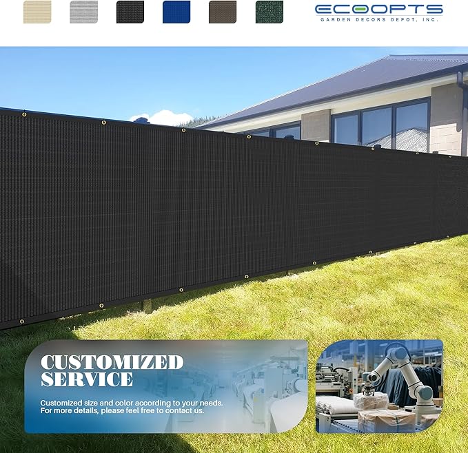 ECOOPTS 4'x114' Privacy Fence Screen Windscreen with Copper Grommets, Fit for Commercial Fence and Residential Garden Outdoor 90% UV Blockage, Cable Zip Ties Included (Black)