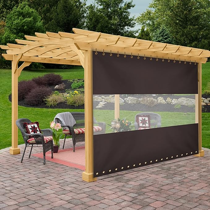 Covers & All Outdoor Clear Panel Curtain, 12 oz Vinyl Outdoor Curtains for Patio, Weather Resistant Waterproof Tarp with Brass Grommets for Pergola, Porch, Gazebos, Balcony (8'H x 8'W Feet, Coffee)