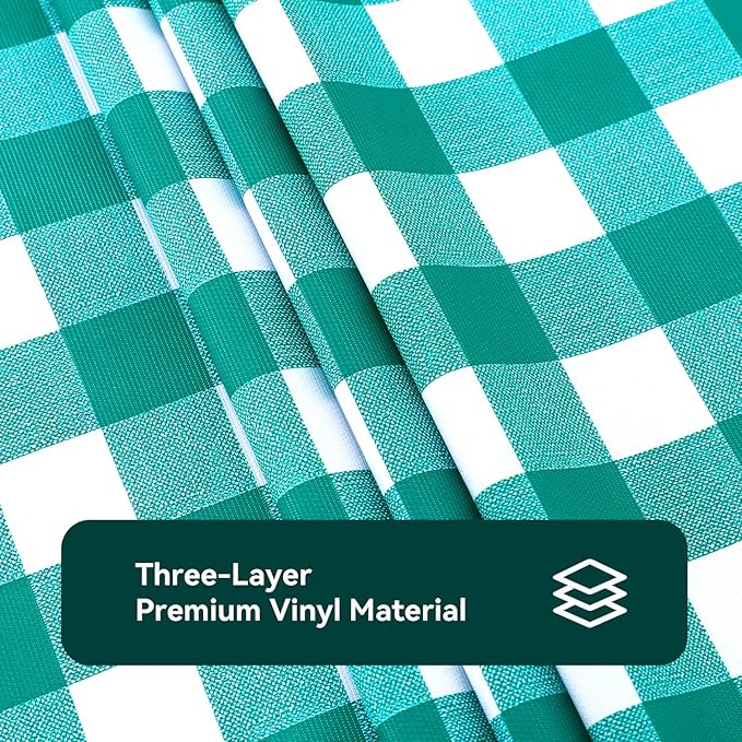 Romanstile Rectangle Vinyl Tablecloth, 100% Waterproof Buffalo Gingham Plastic Table Cloth, Heavy Duty Wipeable Checkered Table Covers for Outdoor, Camping, Picnic, Patio - 54 x 120, Teal Green