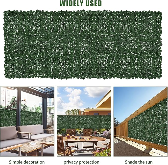 Faux Ivy Privacy Fence Screen Outdoor Expandable Artificial Greenery Roll Fake Hedge Wall Patio Green Plastic Leaf Plant Vine Grass Panels Gate Covering for Garden Yard Balcony (98.4 X 39.4 in)