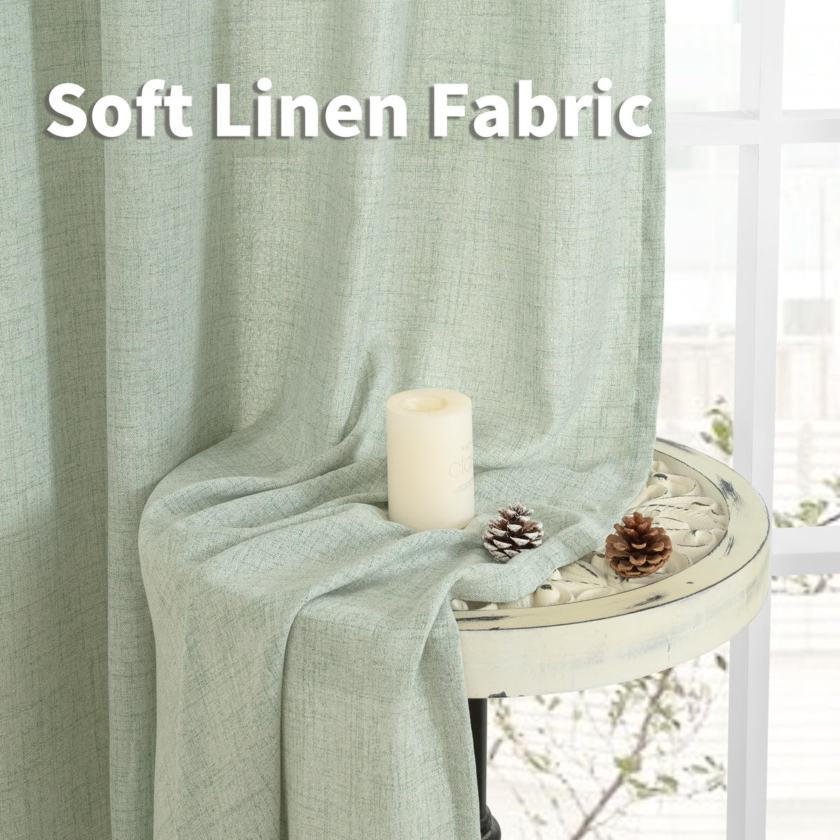 Sage Green Linen Curtains 54 Inch Length for Living Room Window (2 Count)