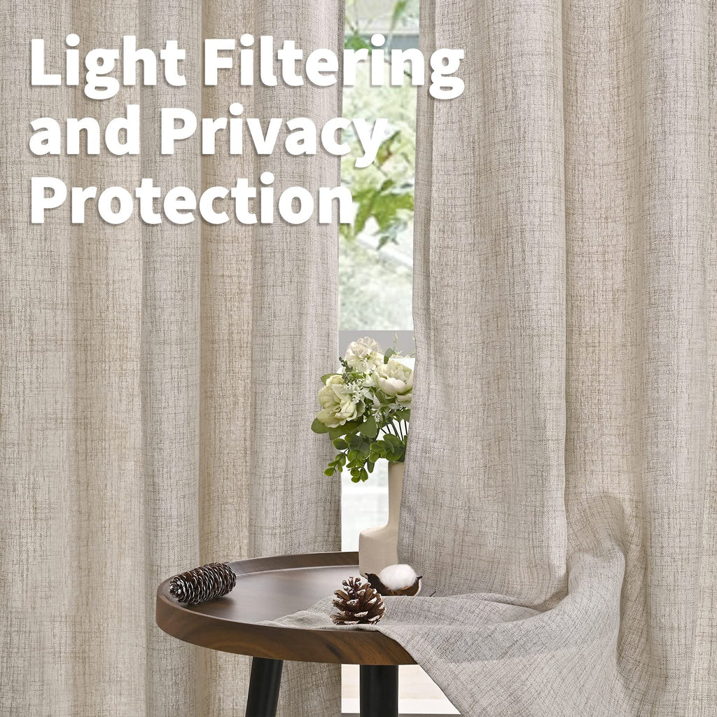 Natural Linen Curtains 80 Inch Length Light Filtering Drapes (2 Count)