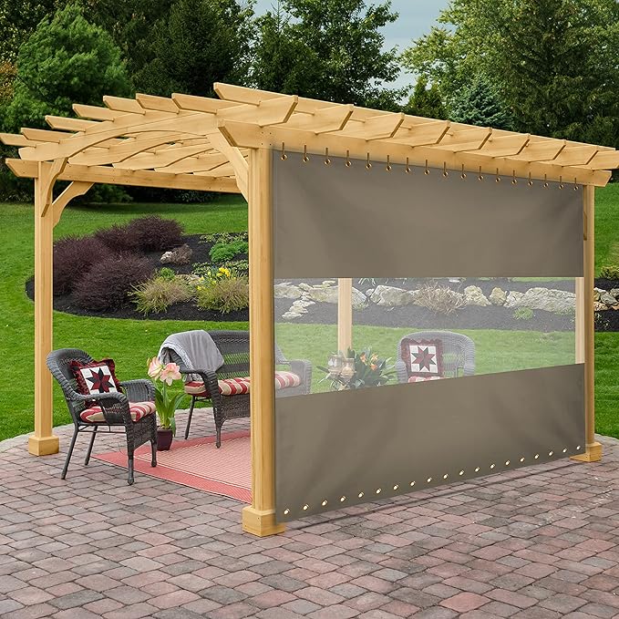 Covers & All Outdoor Clear Panel Curtain, 12 oz Vinyl Outdoor Curtains for Patio, Weather Resistant Waterproof Tarp with Brass Grommets for Pergola, Porch, Gazebos, Balcony (10'H x 10'W Feet, Beige)