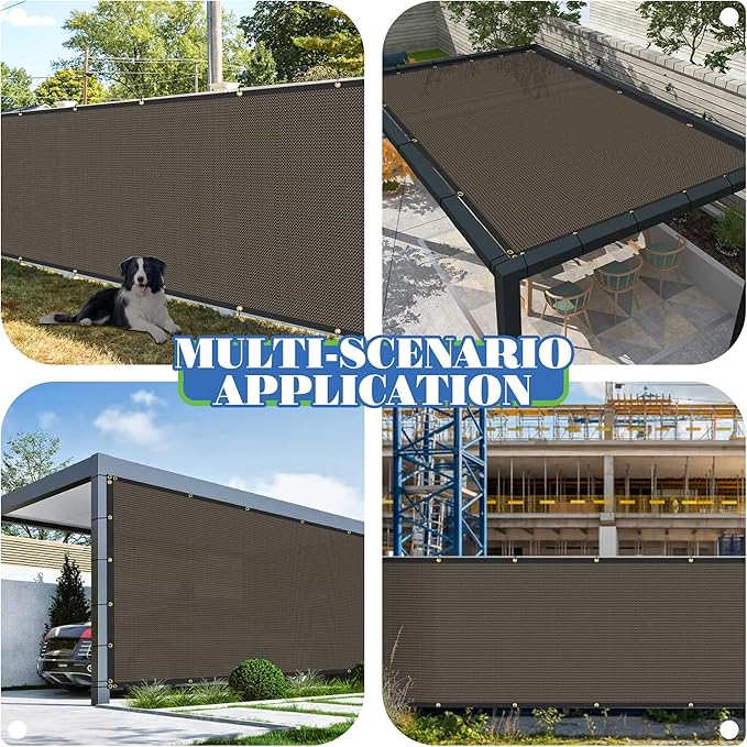ECOOPTS 8'x295' Privacy Fence Screen Windscreen with Copper Grommets, Fit for Commercial Fence and Residential Garden Outdoor 90% UV Blockage, Cable Zip Ties Included (Brown)