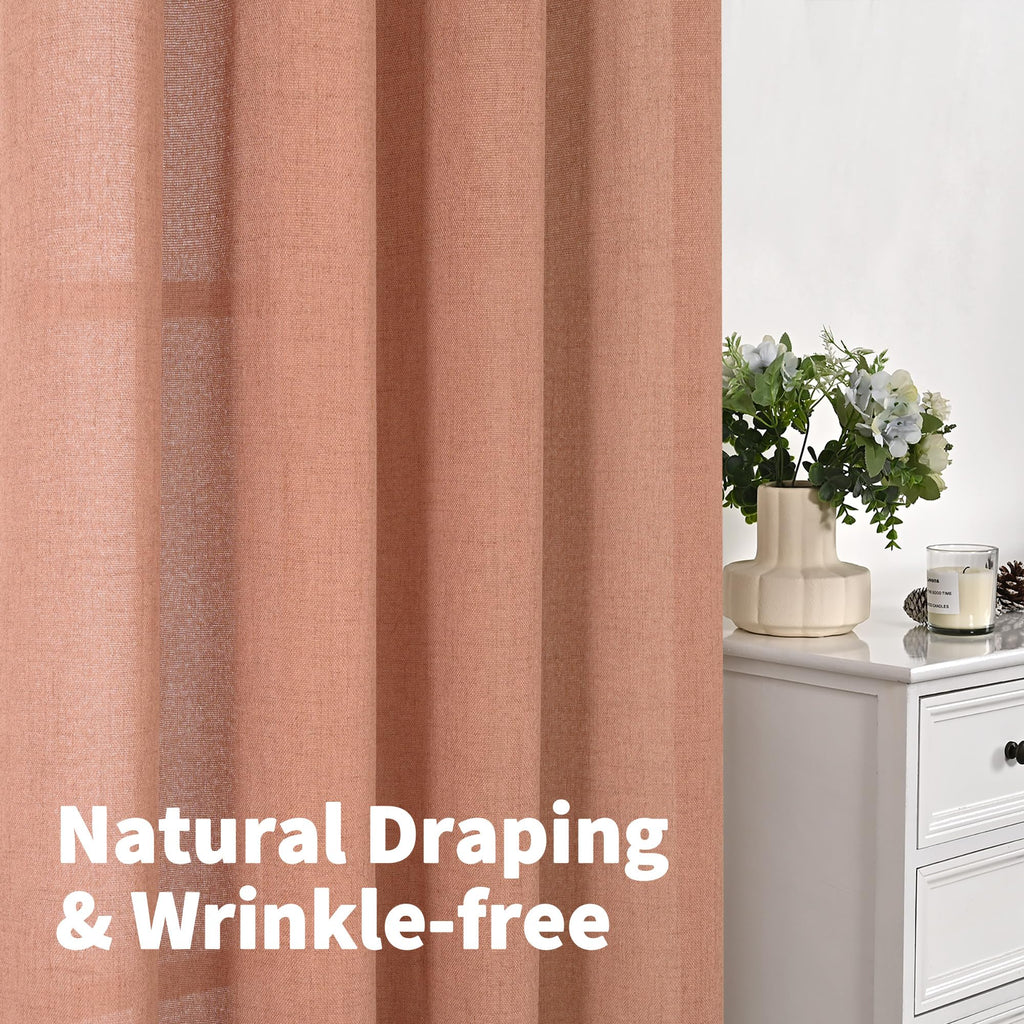 Terracotta Linen Semi Sheer Curtains 80 Inch Length 2 Panels (2 Count)