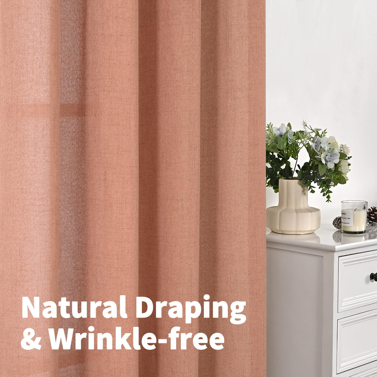 Terracotta Linen Semi Sheer Curtains 80 Inch Length 2 Panels (2 Count)