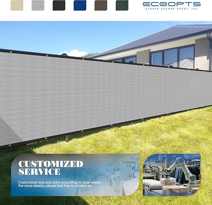 ECOOPTS 4'x38' Privacy Fence Screen Windscreen with Copper Grommets, Fit for Commercial Fence and Residential Garden Outdoor 90% UV Blockage, Cable Zip Ties Included (Gray)