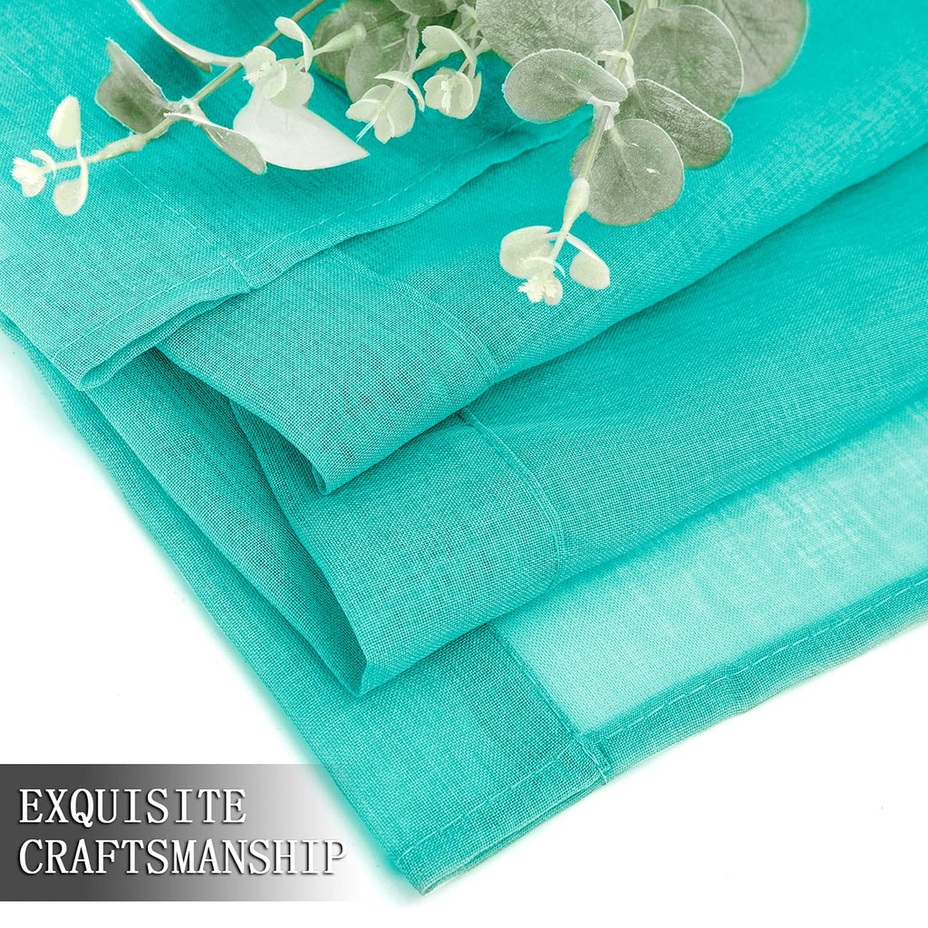 Short Sheer Curtains Linen Textured Bedroom Curtain Sheers Light Filtering Rod Pocket Voile Curtains for Living Room