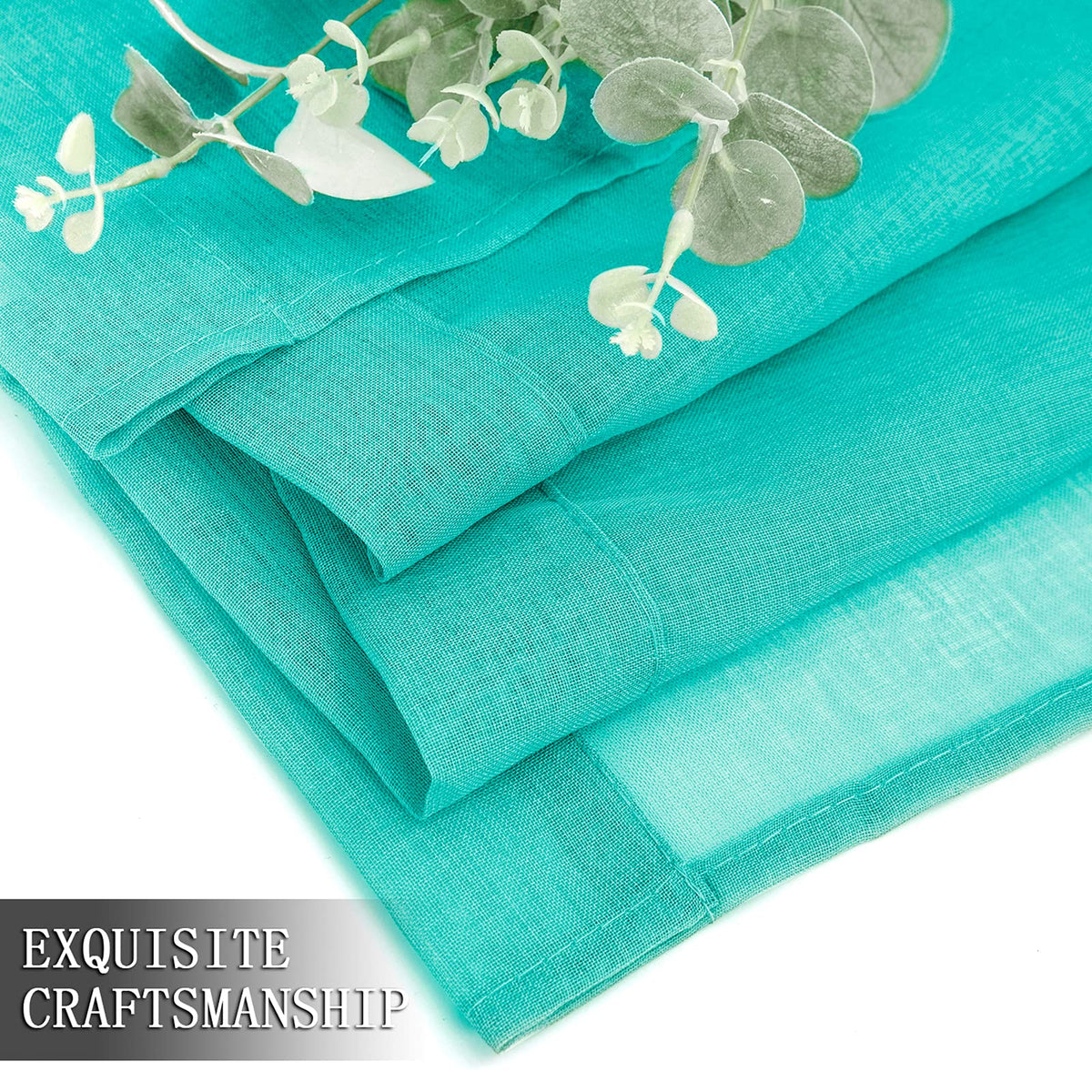 Short Sheer Curtains Linen Textured Bedroom Curtain Sheers Light Filtering Rod Pocket Voile Curtains for Living Room