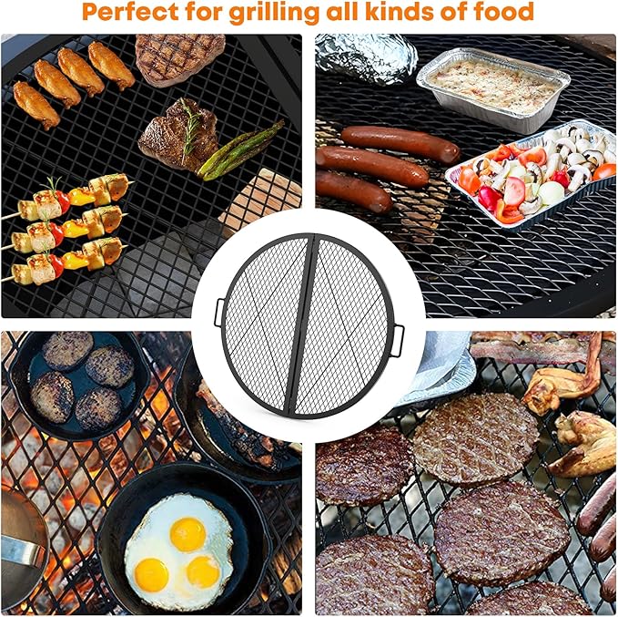 Stanbroil X-Marks Fire Pit Cooking Grate, Foldable Round Grill Grate with Handles, 30 Inch Portable Outdoor Campfire BBQ Grill, Black