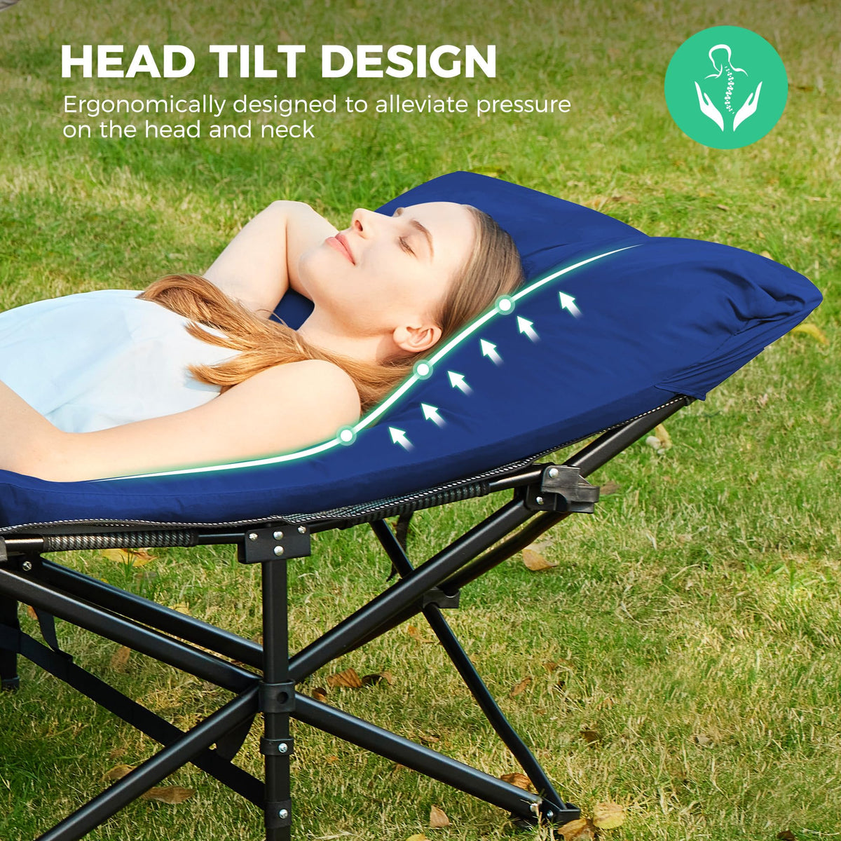 JEAREY Camping Cot for Sleeping 28" Extra Wide, Heavy-Duty 1200D Oxford Foliding Cots for Adults Portable with Mattress, Carry Bag for Guest, Travel, Hiking, Navy