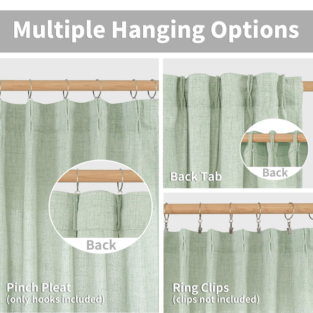 Sage Green Linen Curtains 63 Inch Length 2 Panels for Living Room (2 Count)
