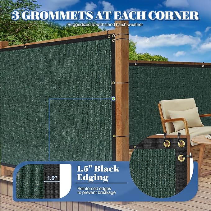 ECOOPTS 4'x31' Privacy Fence Screen Windscreen with Copper Grommets, Fit for Commercial Fence and Residential Garden Outdoor 90% UV Blockage, Cable Zip Ties Included (Green)